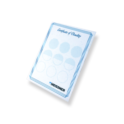 Blank certificate of quality with Meissner logo