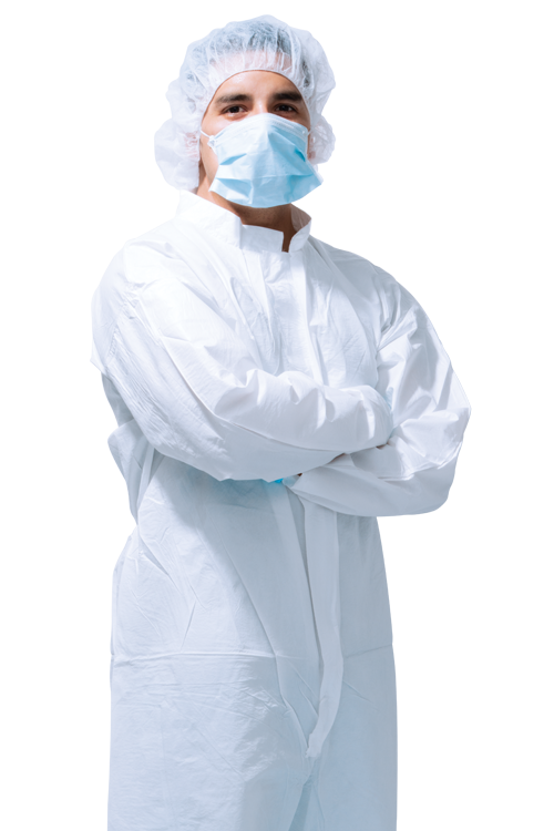 Person in medical protective clothing and mask.