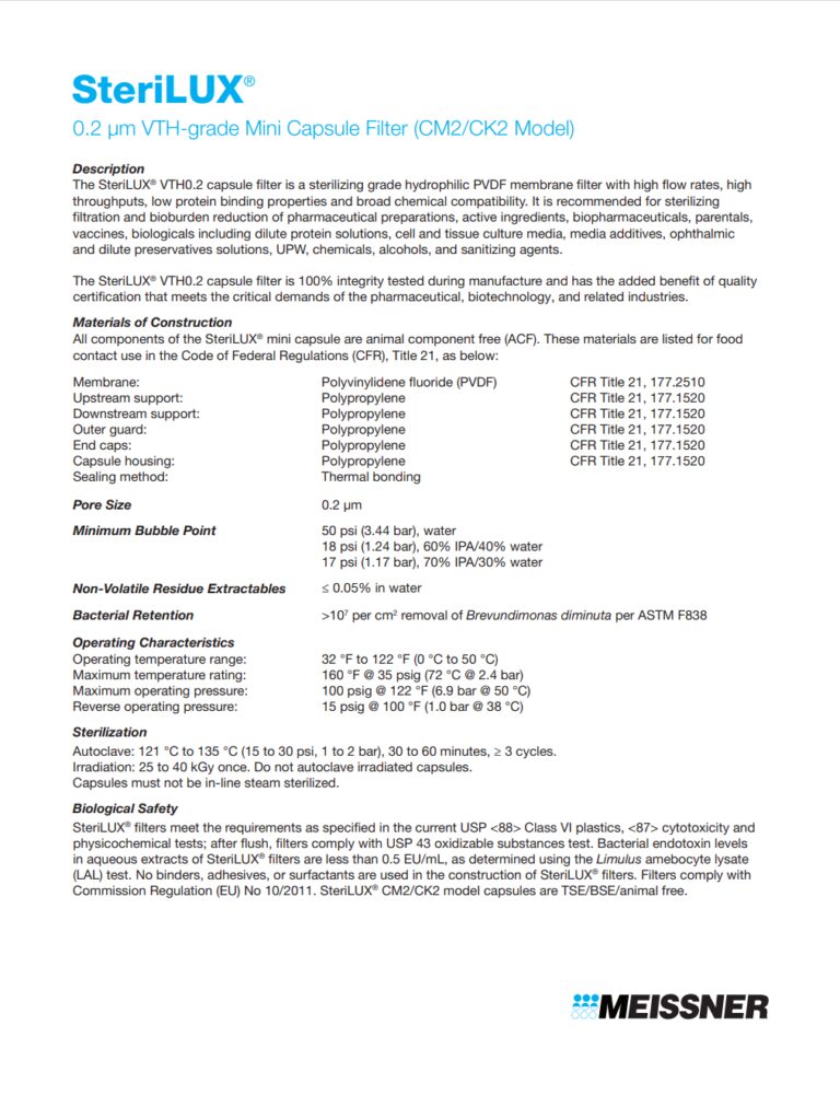 SteriLUX<sup>®</sup> 0.2 µm Mini Capsule Filter (VTH0.2) (CM2/CK2)