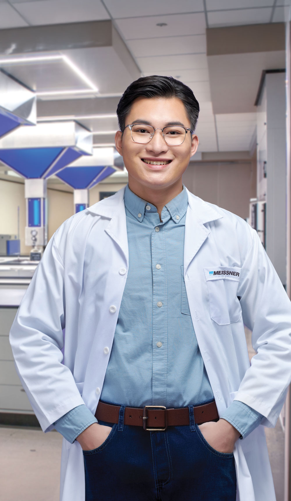 Smiling man in a laboratory setting