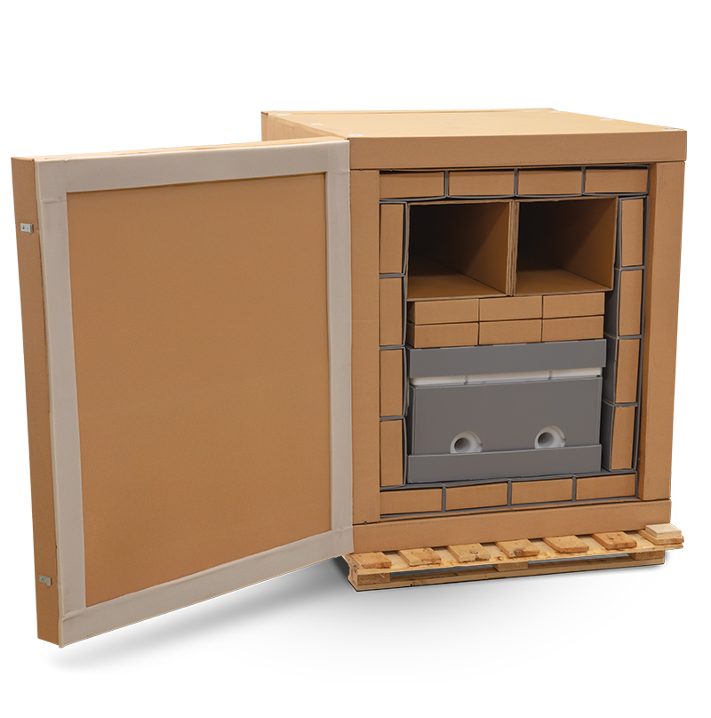 Open cardboard box on wooden pallet