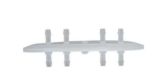 White plastic valve manifold with five connectors