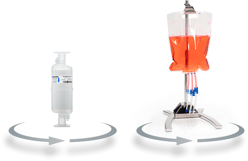 Medical filtration setup with syringe and liquid bag